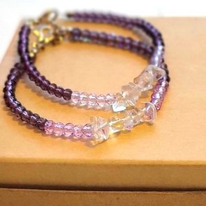 2 Purple ombre minimalist dainty beaded stacking bracelets